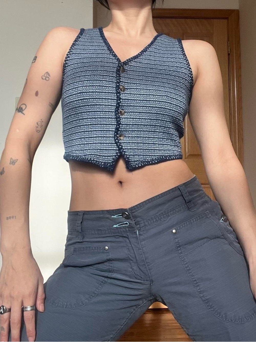 Vintage Knit Vest —Button Front Crop Tank Top